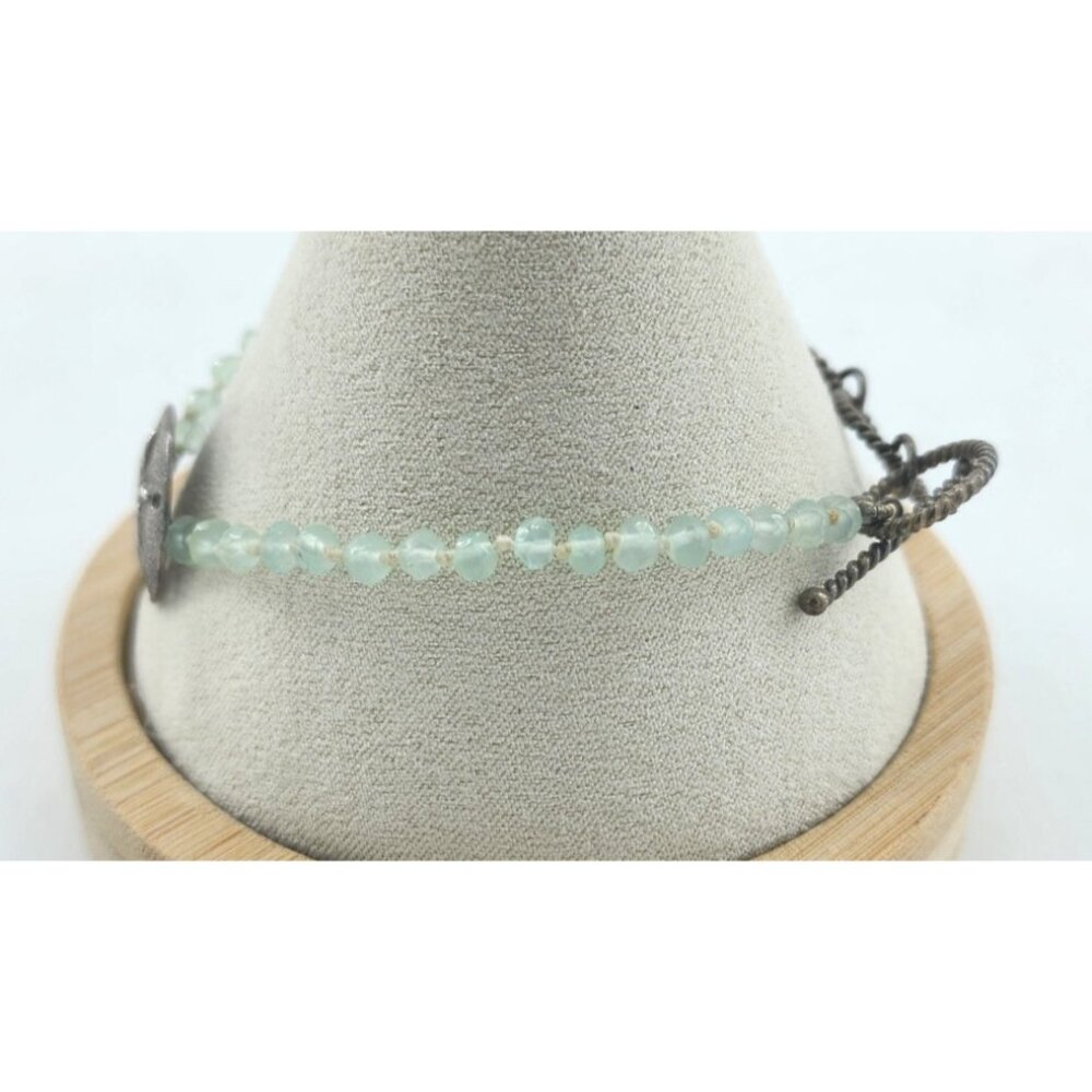 925 Sterling Silver Beach Sand Dollar Shell Charm Blue Beaded Toggle Bracelet - Picture 2 of 5